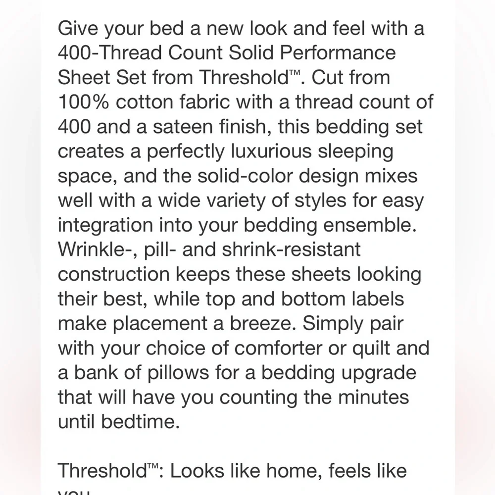 THRESHOLD NEW 400tc performance sheet set -moss green -king - Picture 6 of 7